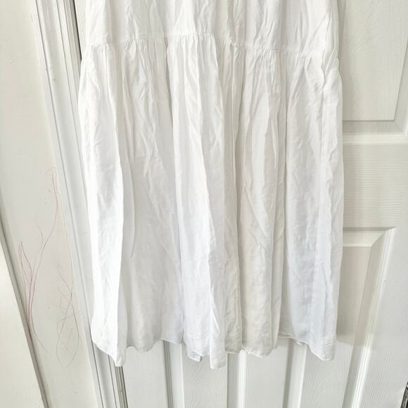 Saks Fifth Avenue White Tiered Gathered Cotton Midi Puff Sleeve Dress Medium - Picture 4 of 13